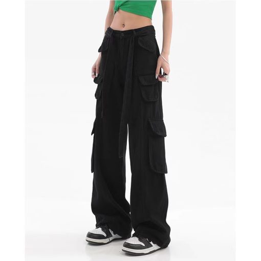 8To2Y2K Pockets Cargo Pants for Women Straight Oversize Pants Harajuku Vintage 90S Aesthetic Low Waist Trousers