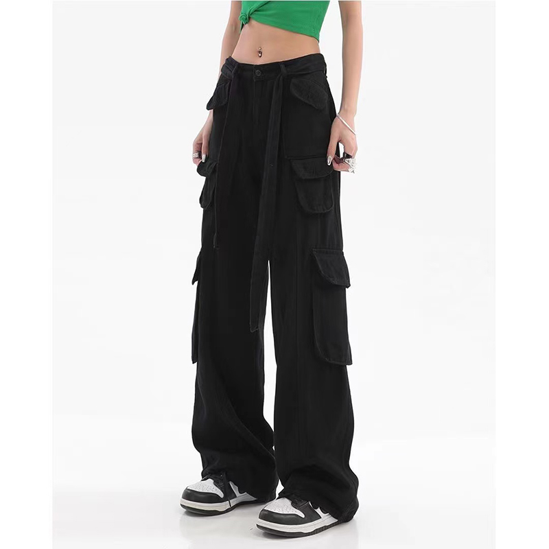 8To2Y2K Pockets Cargo Pants for Women Straight Oversize Pants Harajuku Vintage 90S Aesthetic Low Waist Trousers