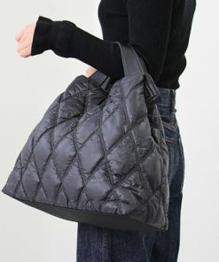 90pgDown Nylon Padded Big Tote Bags Women s Rhombus Lattice Large capacity Handbags Solid Shoulder Crossbody