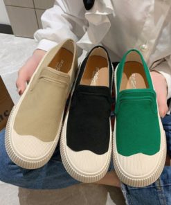 ADBZThick Soled Canvas Loafer Shoes for Women s Design Sense Board Shoes Biscuit Shoes Color Matching