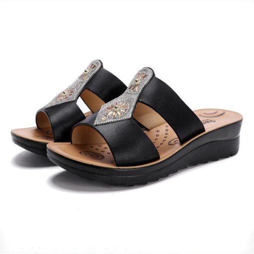 Abt62020 summer new women s sandals slippers casual Genuine leather mother shoes non slip wedge heel
