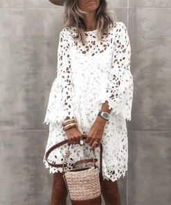 Summer Elegant New Stylish Sling Dress Cover-Up Set See Through Lace Flare Sleeve Women See Through Patchwork Dress for Dating