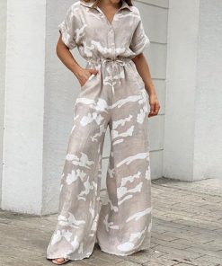 ArHc2023 Fashion High Waist Tie Up Overalls Spring Summer Casual Camouflage Print Jumpsuits Women Commute Short