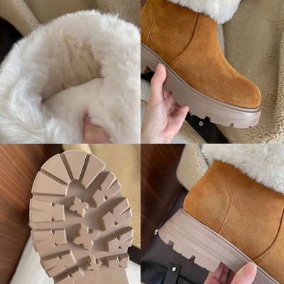 Cp30Plush Women Snow Boots Winter Warm Mid Calf Ladies Fur Boots 2023 New Fashion Shoes With