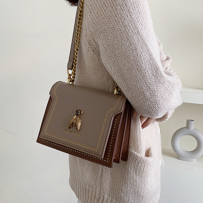 EMkECGCBAG Luxury Brand Women Handbag 2022 New Retro Bee Female Shoulder Bag Simple High Quality Leather