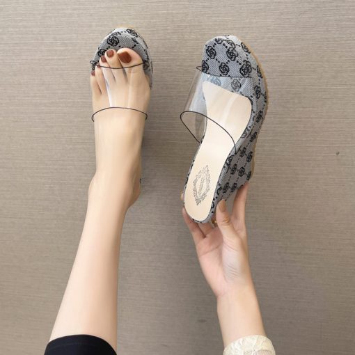 EnwYSummer Slippers PVC Transparent Peep Toe Platform Wedges Slippers Sandals Women Fashion High Heels Female Shoes