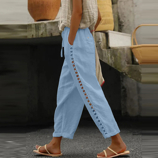 Harajuku Vintage Plain Cotton Linen Pants Women Sexy Side Hollow Lace Design Trousers New Spring Summer.jpg 640x640