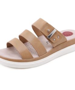 LVL5BEYARNESoft Leather Sport style Slippers Women Summer new Flat Heels Beach Casual Slides Shoes Woman Outdoor