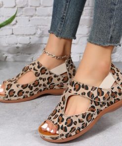 QvbQWomen Summer Vintage Sandals Casual Sewing Women Shoes Fashion Leopard Print Ladies Comfortable Platform Sandalias Plus
