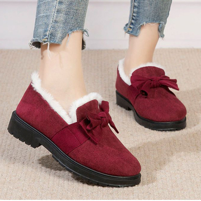 YPAfWomen Flats Shoes Casual Solid Shoes Winter New Cotton Shoes Woman Slip on Snow Boots Keep