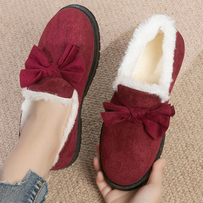 ZR2aWomen Flats Shoes Casual Solid Shoes Winter New Cotton Shoes Woman Slip on Snow Boots Keep