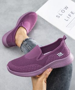 bs53Plus Size Women Shoes Fashion Breathable Loafers Ladies Casual Socks Shoes Women Mesh Sports Shoes Non