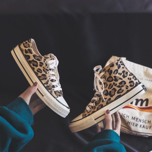 cGvKNew Leopard Print High Top Canvas Shoes Harajuku Sneakers Fashion New Lace up All match Flat
