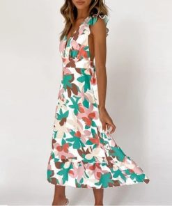 dTrTYEMOGGY Elegant floral print suspender dress for Summer Women Dresses 2023 Deep V neck ruffle Sleeveless