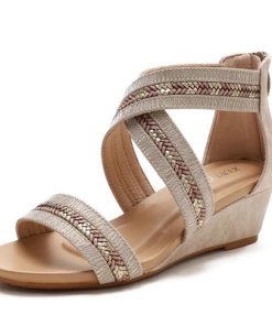 eBhDMVVJKEBling Women Shoes Platform Sandals Heels Cross Strap Wedge Cover Heel Gladiator Rome Bohemian Travel Footwear