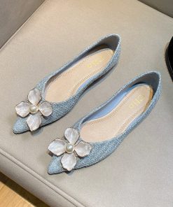 heiaWomen Flats Sky Blue Flower Casual Shoes for Girls Slip on Elegant Style Lady Fashion Shoes