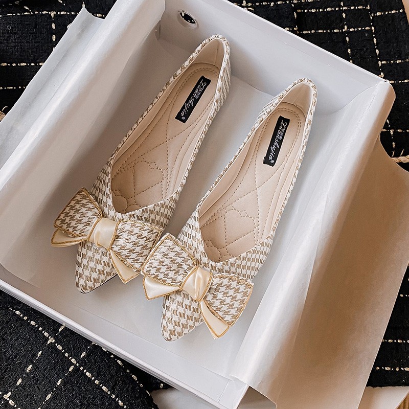 ki9RWomen Flats Plaid Bowknot Pointed Toe Small Size 31 32 33 34 Spring Summer Casual Shoes