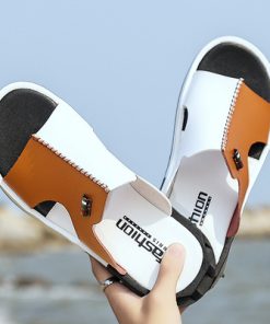 ljdjMen s Summer Sandals Original Leather Comfortable Slip on Casual Sandals Fashion Men Slippers Zapatillas Hombregh4