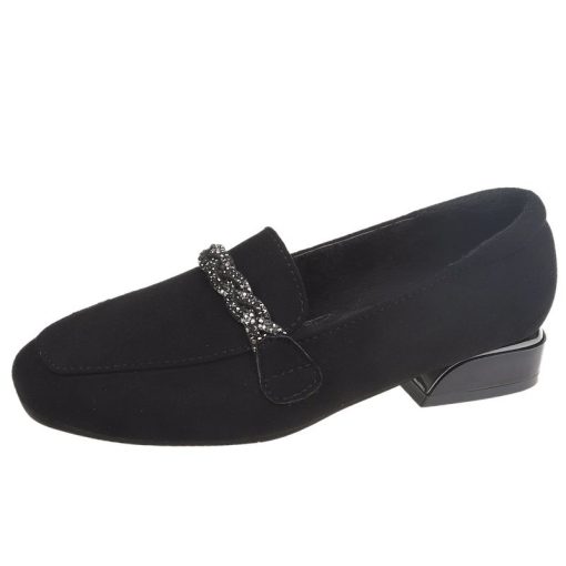 n9NMCrystal Chain Flock Loafers Women Low Heels Espadrilles Women Shoes Ballerina Retor Square Toe Nubuck Velvet