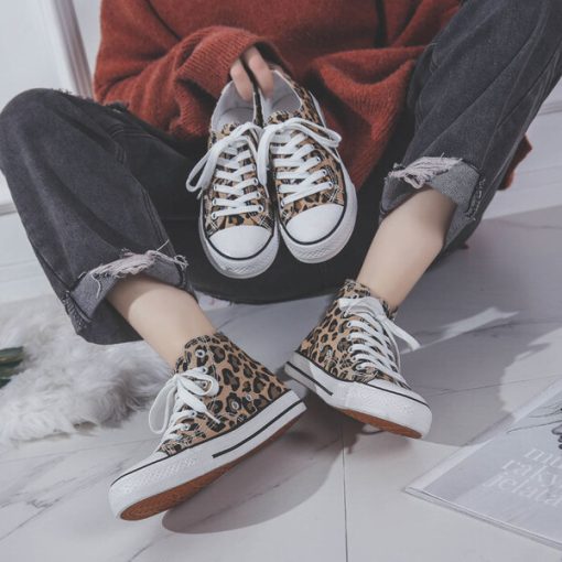 oGSkNew Leopard Print High Top Canvas Shoes Harajuku Sneakers Fashion New Lace up All match Flat