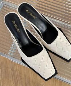 Block High Heel Slippers Women Mule 2022 New Slide Fashion Brand Square Toe Sandals Summer Party Ytmtloy Zapatillas Mujer Casa