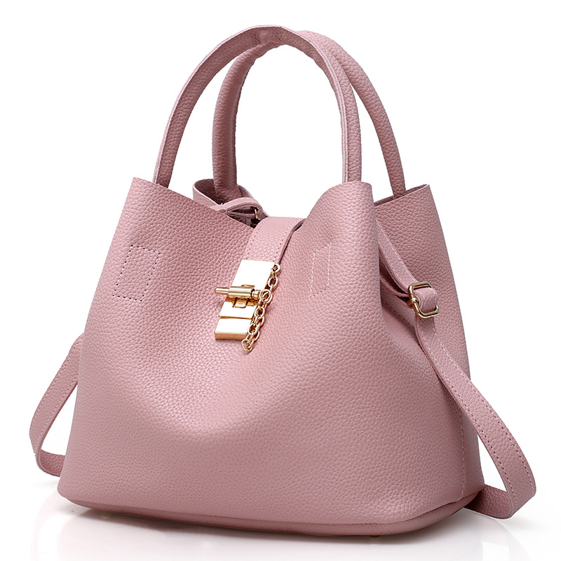qTvJWoman shoulder bag Large capacity Handbag for Women Crossbody bag Lychee pattern PU Portable bucket bag