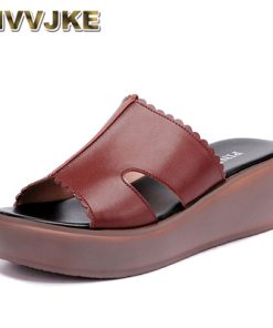 wpnXMVVJKE women slippers summer casual shoes genuine leather wedge platform slippers women high heel sandals slides
