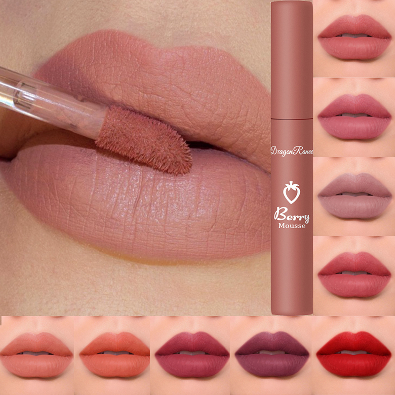 xHrzWaterproof Velvet Matte Nude Lip Gloss Sexy Long Lasting Non stick Cup Nude Red Liquid Lipstick
