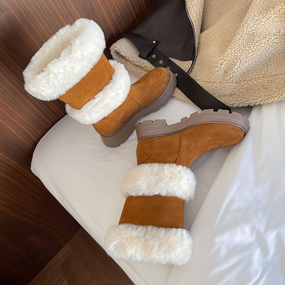 z5GmPlush Women Snow Boots Winter Warm Mid Calf Ladies Fur Boots 2023 New Fashion Shoes With
