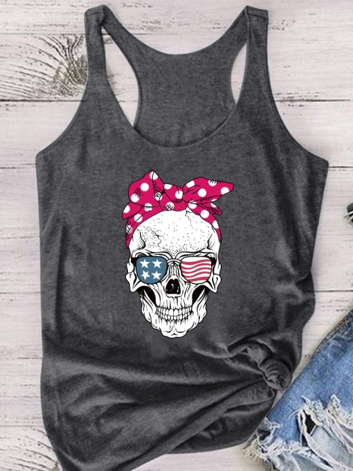 0F3bSkull Scarf Sunglasses Print Tank Top Women Sleeveless Summer Graphic Vest Fashion Tops for Teens Casual