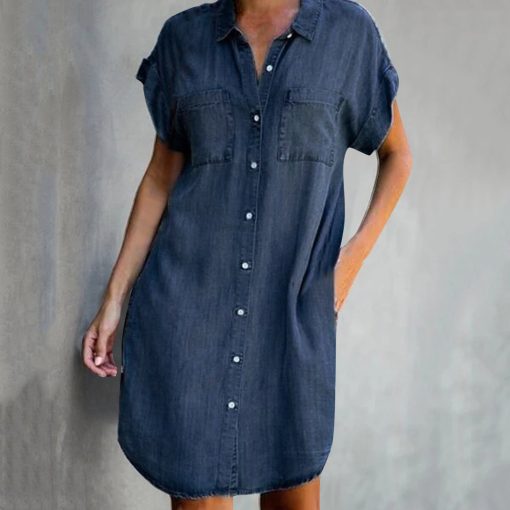 1qtPLoose Button Pocket Denim Dress Women Fashion Casual Daily Streetwear Dress 2023 New Female Summer Oversized