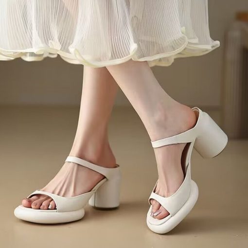 2NX9Women Shoes Summer 2023 New Open Toed Slippers For Lady High Heel Handmade Elegant Slipper Beige