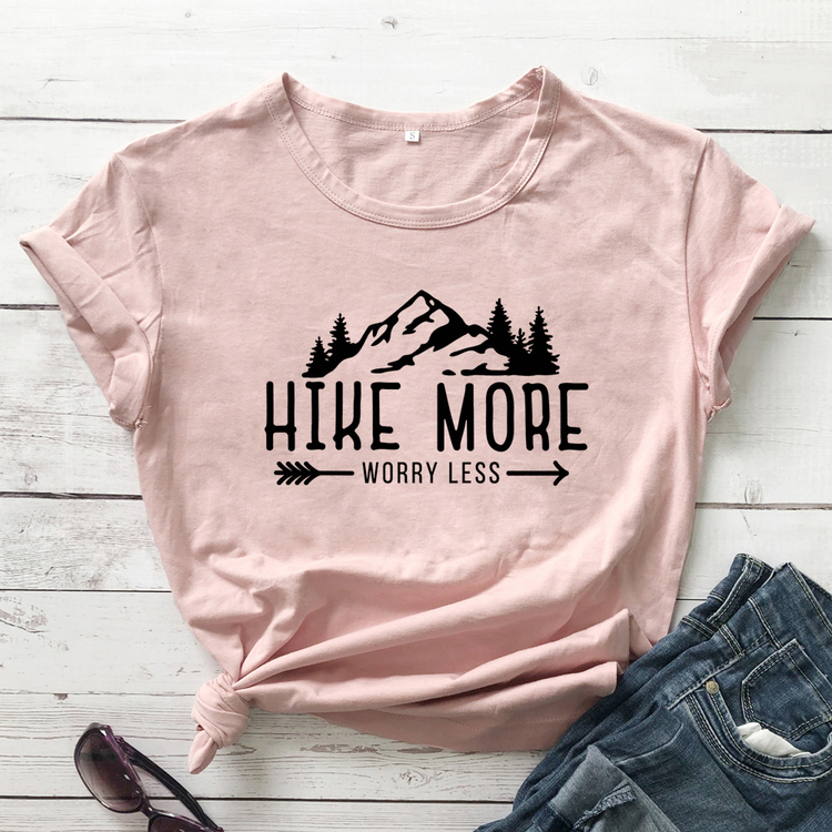 3ZARHike More Worry Less T shirt Casual Unisex Short Sleeve Graphic Hiking Outdoors Tees Tops Funny