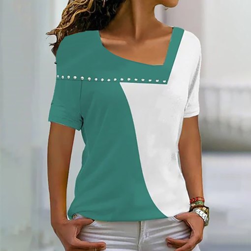 4M5LSummer Women T Shirt Boat Anchor Print Fashion V Neck Short Sleeve Tees Tops Pullover Women