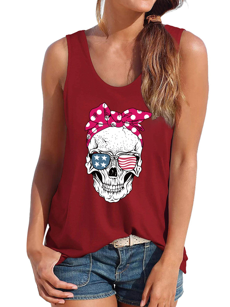 4YLvSkull Scarf Sunglasses Print Tank Top Women Sleeveless Summer Graphic Vest Fashion Tops for Teens Casual