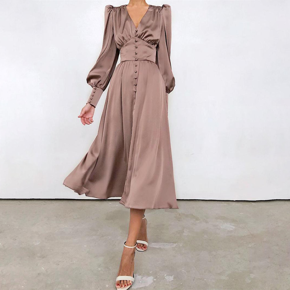 4k1FAutumn Elegant Long Sleeve Satin Dress Women 2022 Fashion High Waist Slim Maxi Dresses For Woman