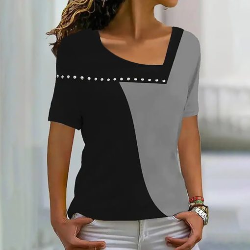 5NdASummer Women T Shirt Boat Anchor Print Fashion V Neck Short Sleeve Tees Tops Pullover Women