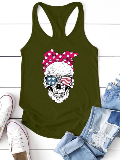 7K5QSkull Scarf Sunglasses Print Tank Top Women Sleeveless Summer Graphic Vest Fashion Tops for Teens Casual