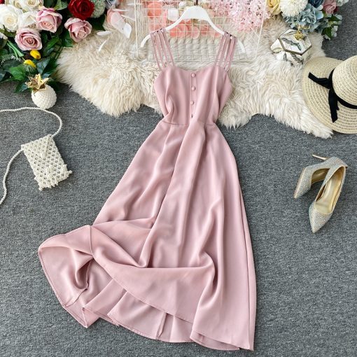 7p2k2020 New Women Dress Summer Backless Dress Candy Colors Maldives Holiday Dress Female Slim Fairy Party