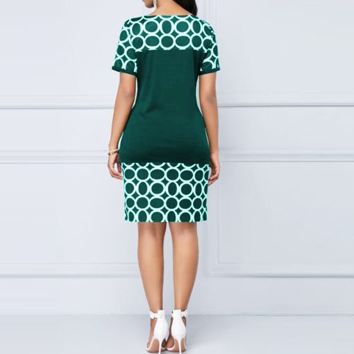 8la02022 Summer Women Elegant Patchwork Geometric Print Office Party Dress For Ladies Black Casual Short Sleeve