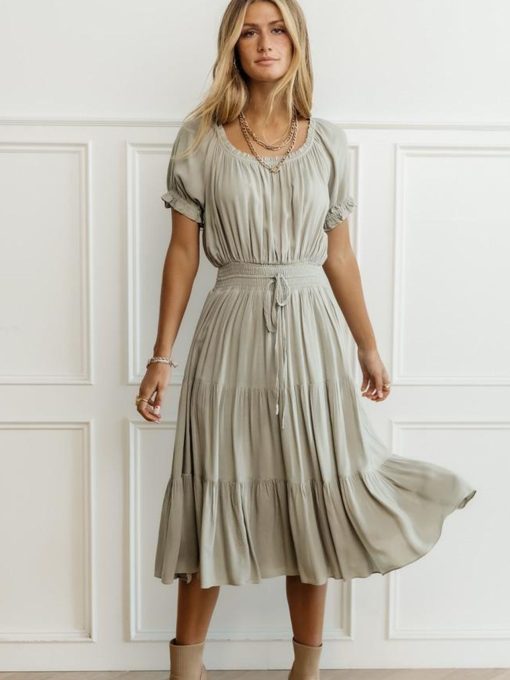 9ESh2022 New High Waist Fashionable Vintage Elegant French Style Dress Women Summer Square Neck Puff Sleeve