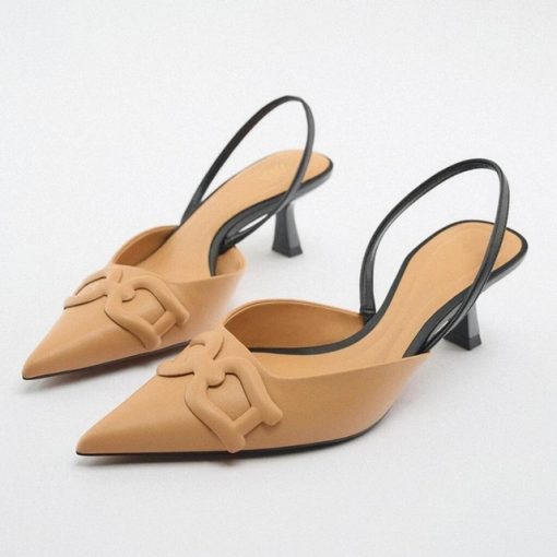 9kk3TRAF 2023 Womens Summer Pointed Toe Heels Mesh Heeled Pumps Elegant Office Lady Slingback Shoes Female