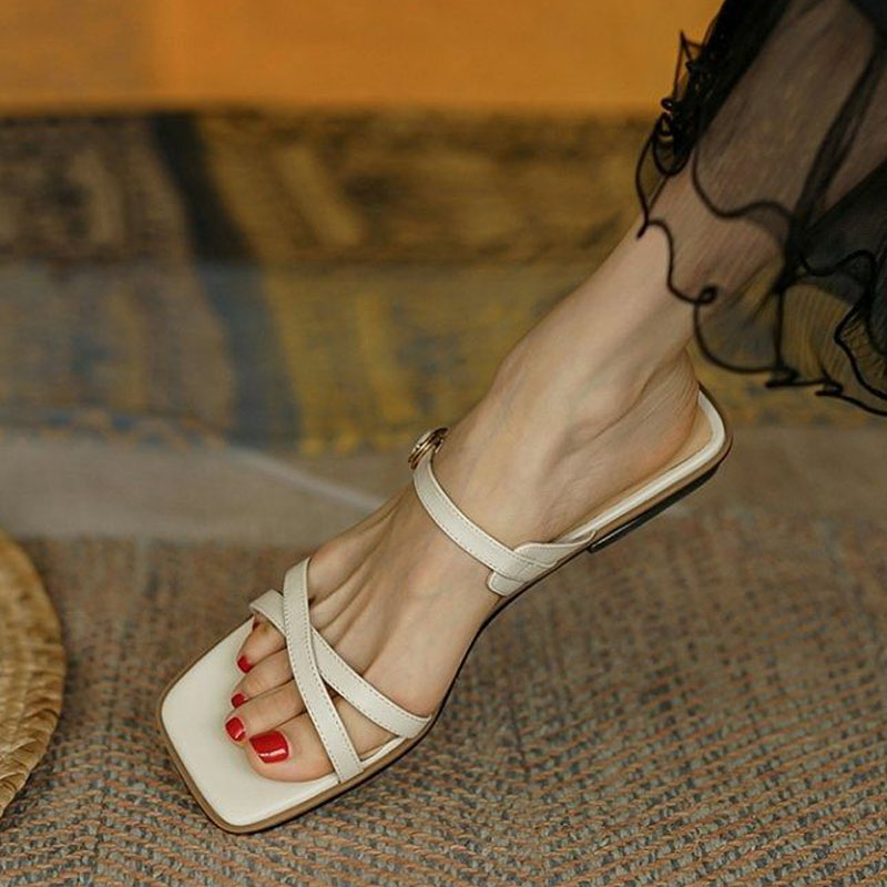 BZrXSummer Retro Shoes Slides Women Flat Sandals Woman Shoes Flip Flops Slippers Sandals BC4125