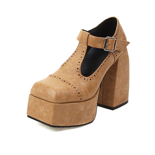 BbwSPrinted Retro Color High Heel Thick Heel Platform Women s Shoes Square Toe High Heel Breathable
