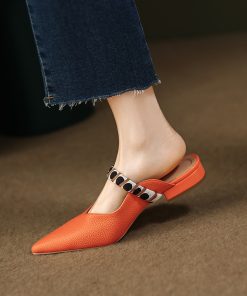 CoHjSlippers Mules Sandals 2023 Summer Women s Spring Shoes Low heel Luxury Woman Home Clothes Elegant