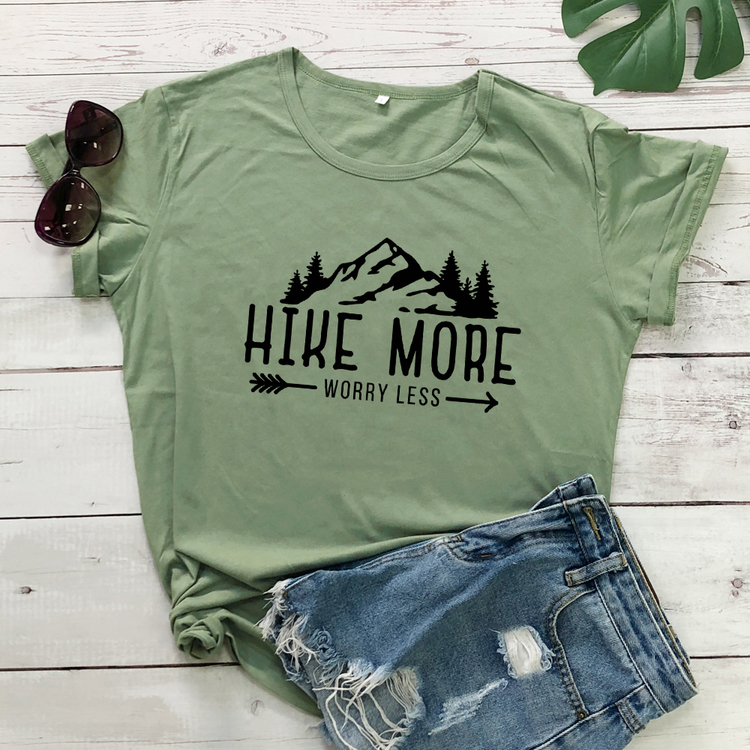 FSUkHike More Worry Less T shirt Casual Unisex Short Sleeve Graphic Hiking Outdoors Tees Tops Funny