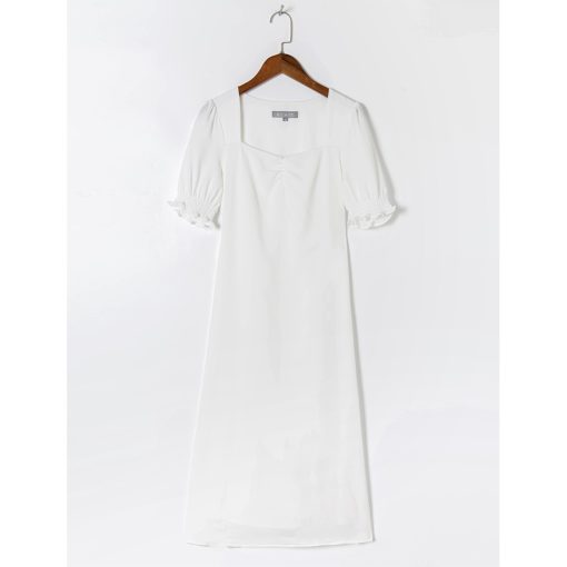 G1EaSummer Dress 2021 Sweetheart Neck Short Puff Sleeve White Dress Women Elegant Vintage Evening Party Back