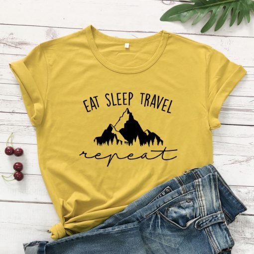 In8tEat Sleep Travel Repeat Mountains T shirt Unisex Adventure Hiking Tshirt Outfit Casual Women Camping Outdoor