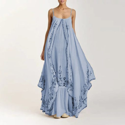 KBnOVintage Sling Floral Print Women Maxi Dresses Casual Boho Sleeveless Elegant Long Dress Ladies Loose Irregular