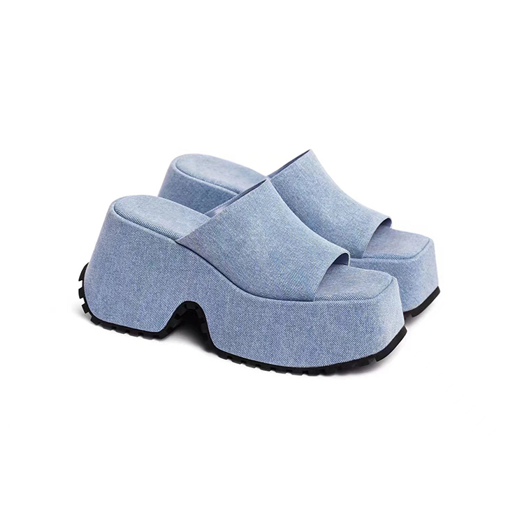 KIsWDenim Thick Sole Summer Women Slippers Modern Flat With Height Increasing Leisure Casual Outside Platform Super